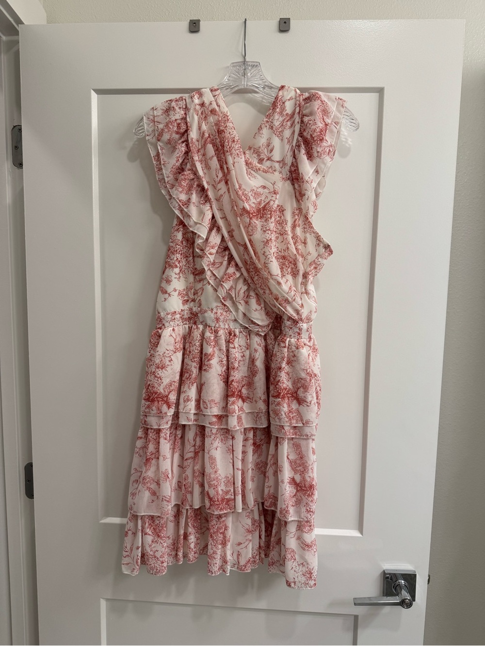 Ruffled Floral Tiered Midi Dress in Blush Pink